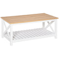 Mesa de Centro para Sala de Estar Mesa de Café com Prateleira de Armazenamento Inferior 116x60x48cm Madeira Natural e Branco — foto 1