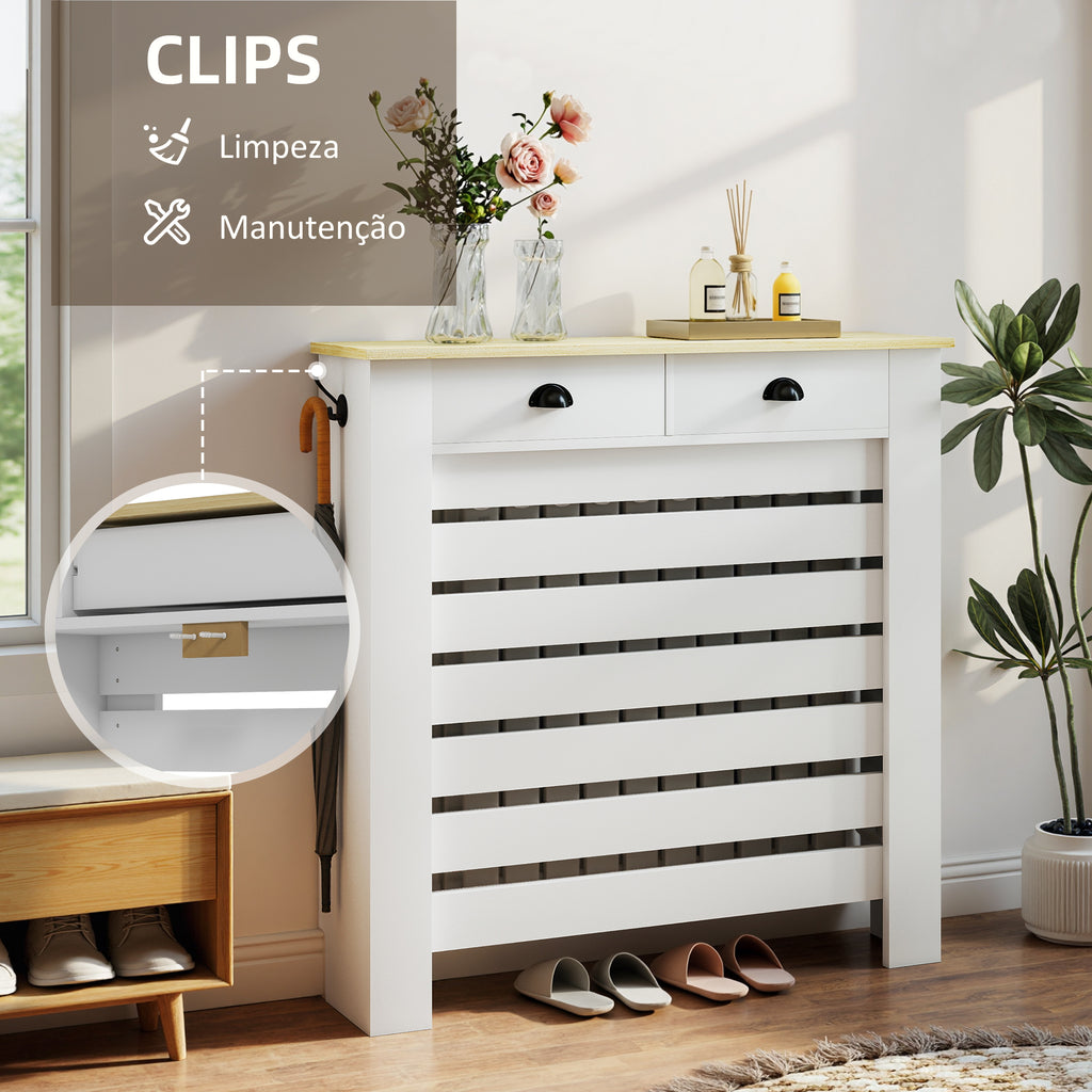 Cobertura para Radiador com Gavetas Cobertura para Radiador de MDF para Sala de Estar Dormitório Corredor 111x19x95,5 cm Branco — foto 5