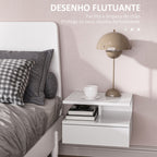 Conjunto de 2 Mesas de Cabeceira Flutuantes, Mesas de Cabeceira com Gaveta e Prateleira Aberta, Design Moderno, Ideal para Quarto e Sala de Estar, 35x32x22,5 cm, Branco Brilhante — foto 4