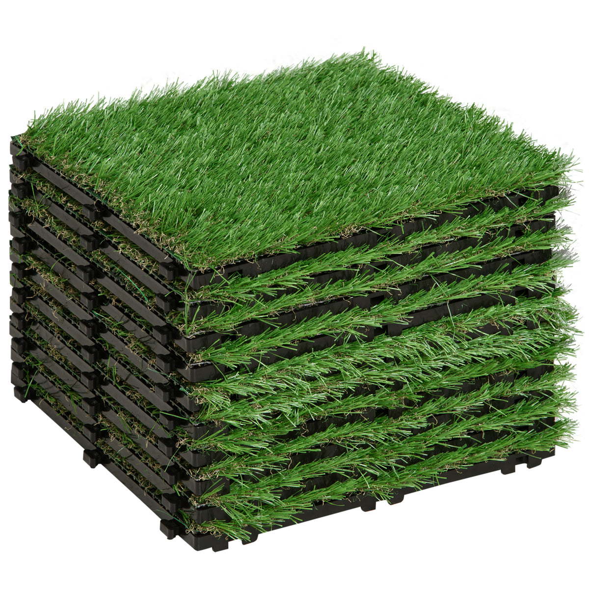 Relva Artificial 30x30cm 10 Peças com Altura de 25mm Alta Densidade 11000 Relva Artificial de Encaixe para Exterior Pátio Terraço Verde — foto 1
