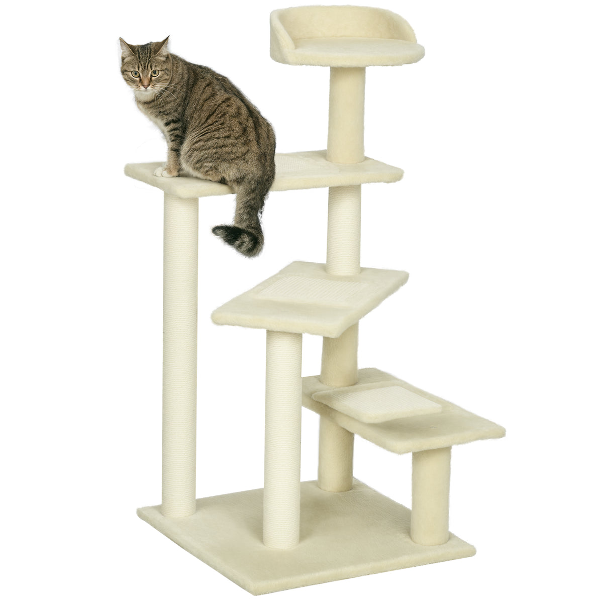 Árvore para gato Poste para arranhar com cama de plataforma e cobertor de sisal de veludo bege - 50x50x100cm — foto 1