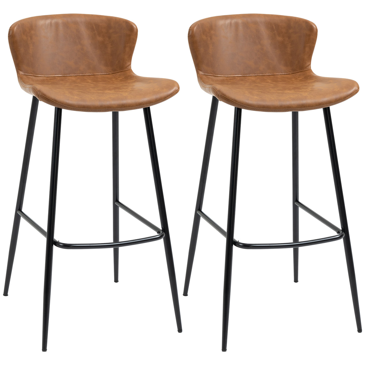 Conjunto de 2 Bancos Altos de Cozinha Bancos Altos de Cozinha com Encosto Estofado em PU Carga 120 kg para Bar Sala de Jantar 45x49x94,6 cm Marrom — foto 1