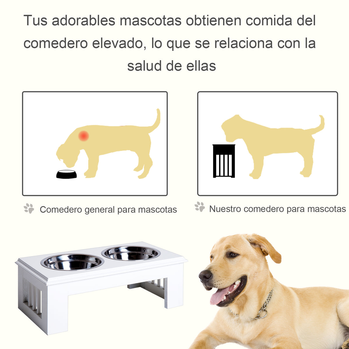 Comedouro Elevado para Cães com Suporte e 2 Tigelas Amovíveis de Aço Inoxidável Alimentador para Animais de Estimação 44x24x15 cm Branco — foto 6