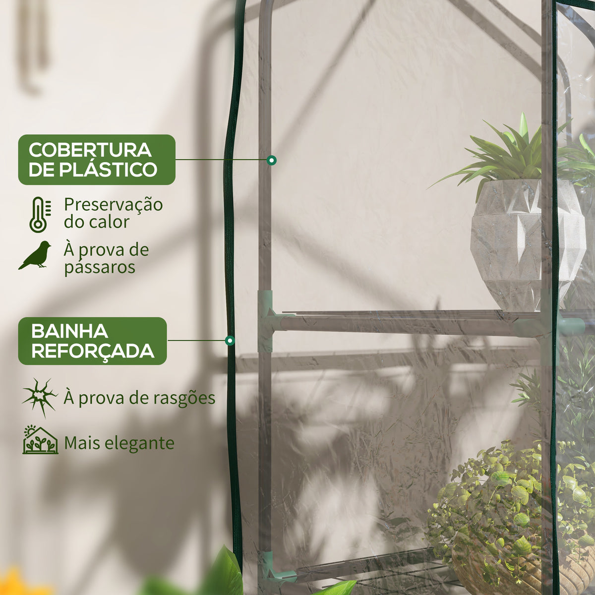 Estufa de Jardim de 3 Níveis Estufa de Terraço com 3 Prateleiras 1 Porta com Fecho de Correr para Cultivo de Plantas Flores Vegetais, 59x39x127 cm Transparente — foto 4