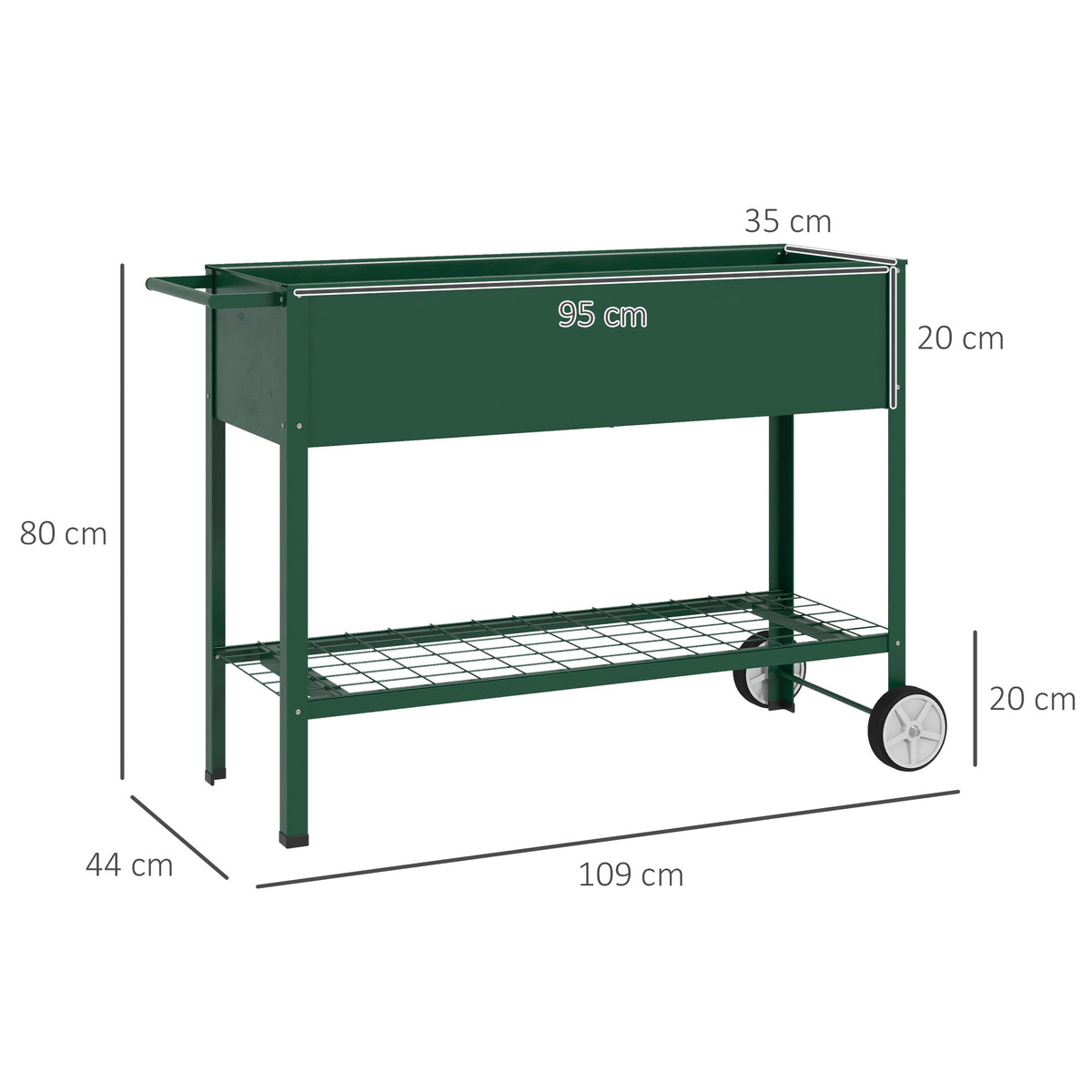 Horta Vertical Elevada de Metal Horta Vertical com Rodas Alça Lateral e Prateleira Inferior para Cultivo de Plantas Flores 109x44x80 cm Verde — foto 3