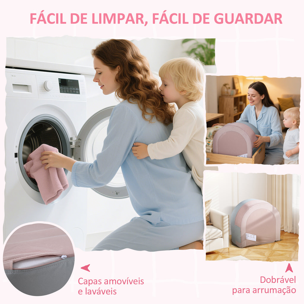 Sofá Infantil Convertível Sofá para Crianças com Almofada em Forma de Coroa Dobrável em Cama e Zona de Brincadeiras Estofado em Veludo Suave para Crianças dos 18 aos 36 Meses Rosa e Azul Acinzentado — foto 6