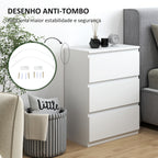 Cómoda com 3 Gavetas de Madeira Cómoda de Dormitório Cómoda Branca para Sala de Estar Estilo Moderno 55x34x75 cm Branco Brilhante — foto 6