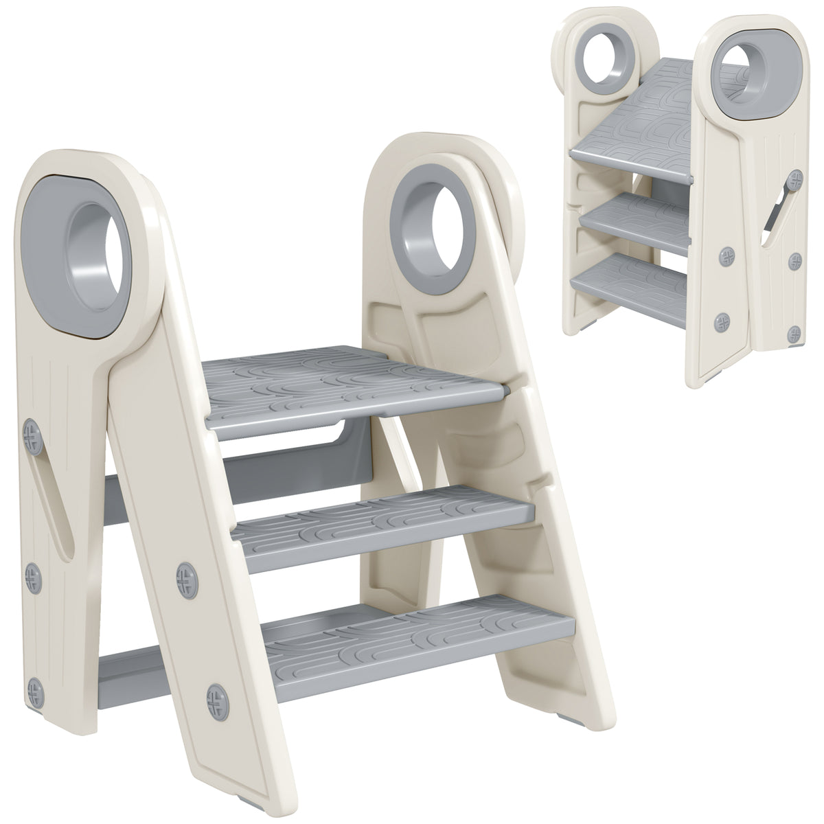 Banco para Crianças Dobrável Torre de Aprendizagem Escada para Crianças de 18-60 Meses Antiderrapante para Casa de Banho Cozinha Dormitório 46,5x47x61,5 cm Cinza e Branco — foto 1