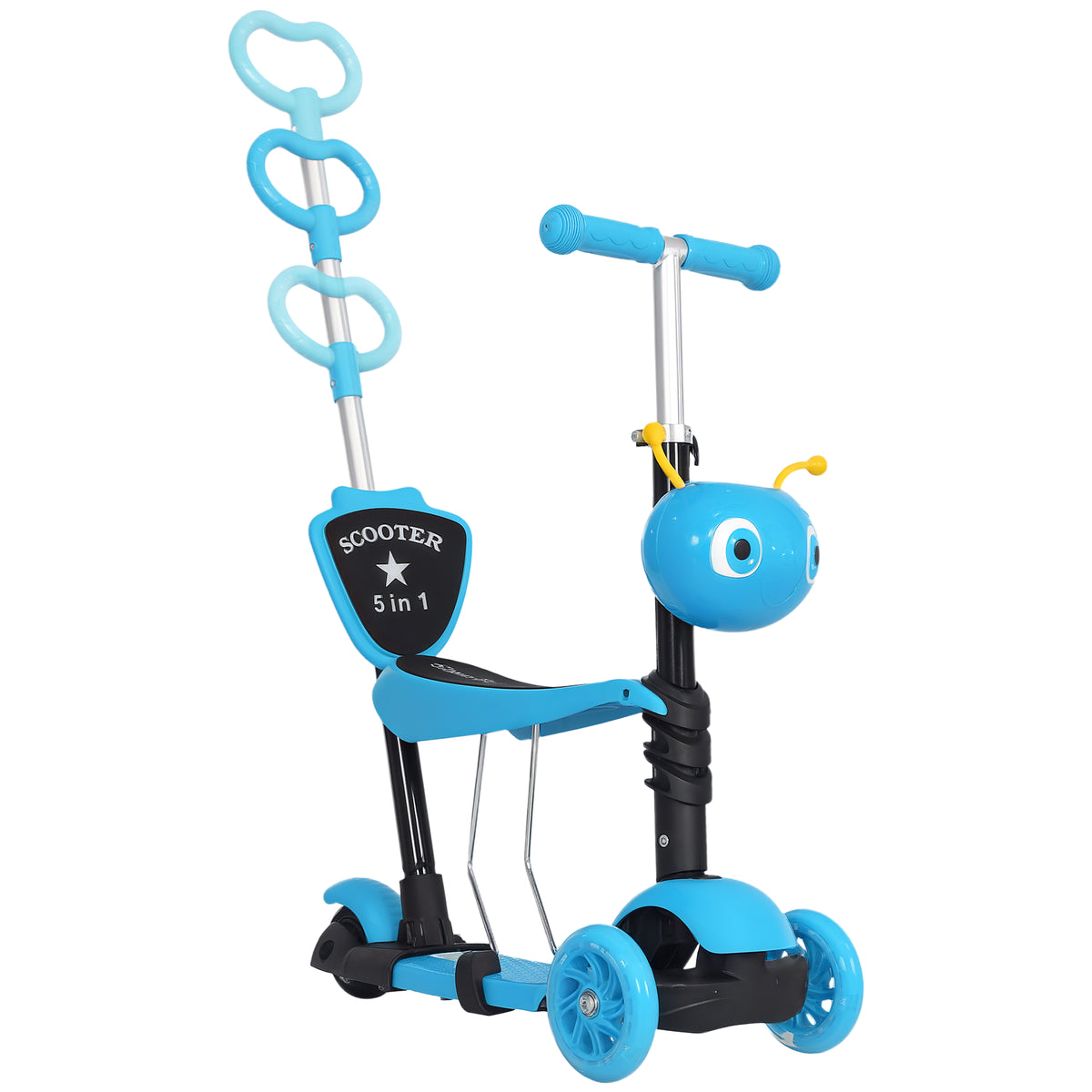 trotinete 5 em 1 para crianças de acima de1 ano trotinete de 3 rodas com assento removível guiador ajustável 62x25x72,5 cm azul — foto 1