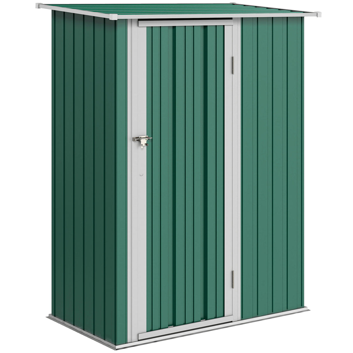Abrigo de Jardim 142x84x189cm Abrigo de Jardim de Aço Galvanizado com Porta Fechadura e Orifícios de Drenagem para Armazenamento de Ferramentas Verde — foto 1