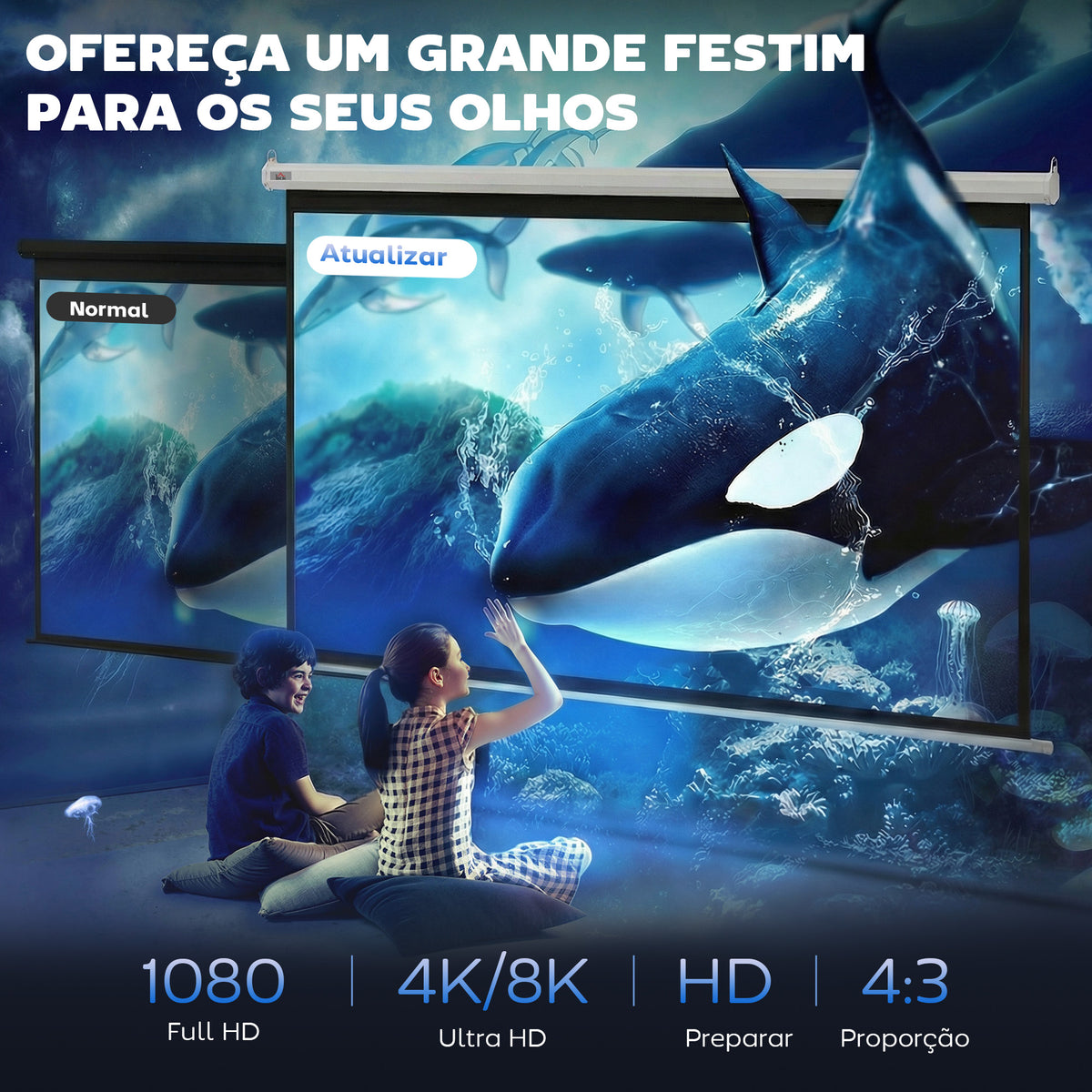 Ecrã de Projeção Elétrico 84 Polegadas Portátil Formato 4:3 com Controlo Remoto Tecido de Projeção para Interior e Exterior 171x130 cm Branco — foto 4