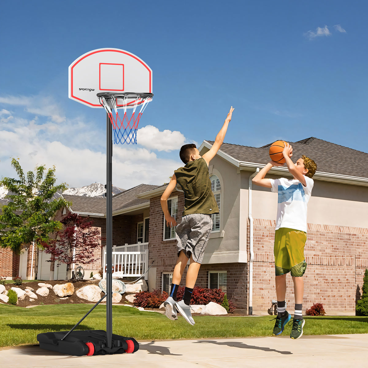 Tabela de Basquetebol para Exterior com Alvo de Dardos Tabela de Basquetebol Portátil com Ajustável 210-247 cm Rodas Base Rellenável para Adolescentes e Adultos Preto — foto 2