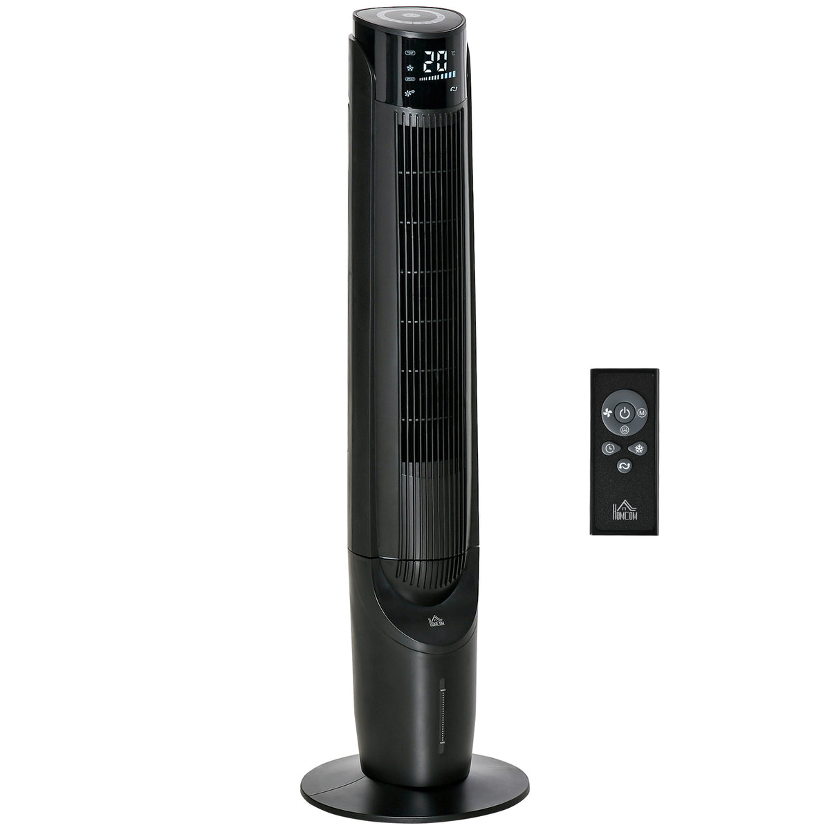 Ventoinha de Coluna 60W Silencioso com Controlo Remoto 3 Velocidades 4 Modos Oscilação 70° Ecrã LED Tátil e Temporizador 12h para Dormitório Sala de Estar 31,5x31,5x107cm Preto — foto 1