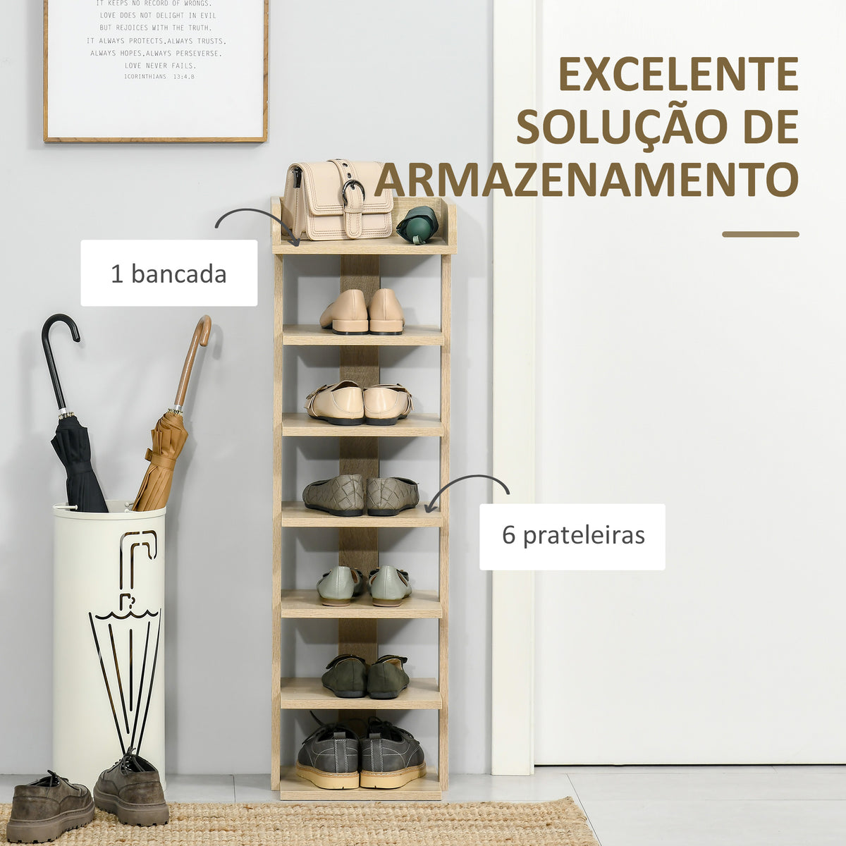 Sapateira Estreita de 7 Níveis Estante para Sapatos para 6 Pares de Sapatos para Espaço Pequeno Quarto e Corredor 32x30x104 cm Madeira — foto 4