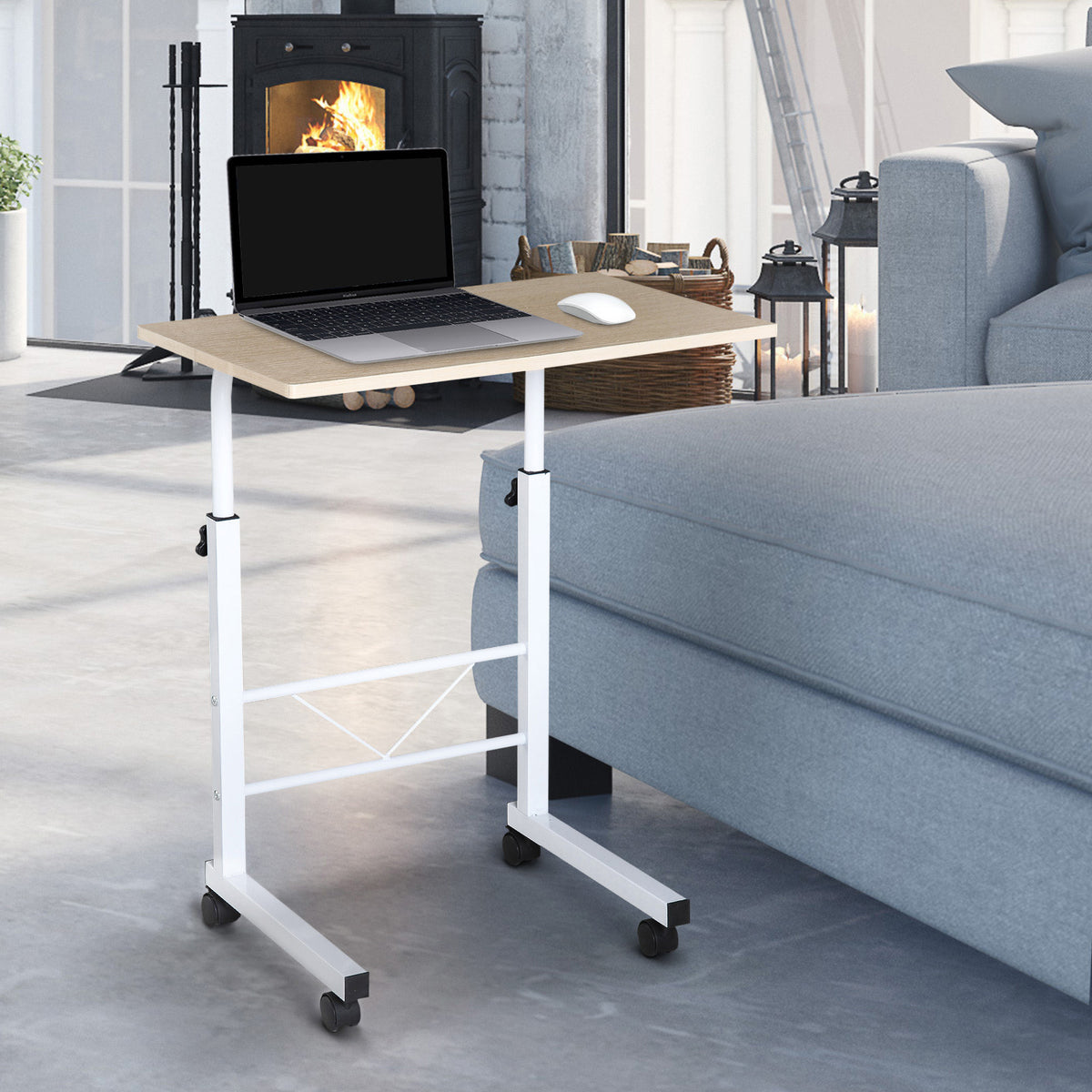 Mesa de computador para Hogar escritorio Altura Ajustável Mesa Compacta com Rodas 60x40x68-78cm Cor Branco — foto 2