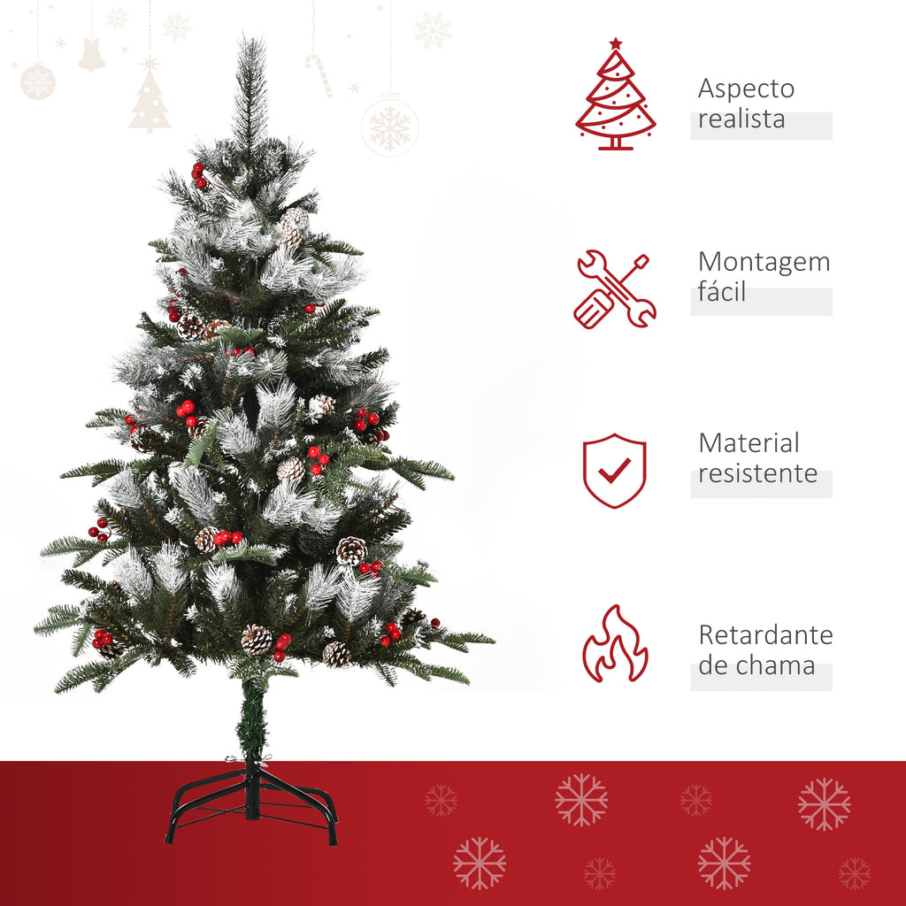 Árvore de Natal Artificial 120cm com 239 Ramas 27 Pinhas e 27 Frutinhas Folhas de PVC PE Base Dobrável e Suporte Metálico Decoração de Natal para Interiores Verde — foto 4