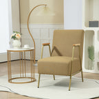 Poltrona de Sala Poltrona Individual com Apoios de Braços Estrutura em Aço Dourado Estilo Moderno para Sala de Estar Quarto 62x81x92 cm Castanho — foto 2