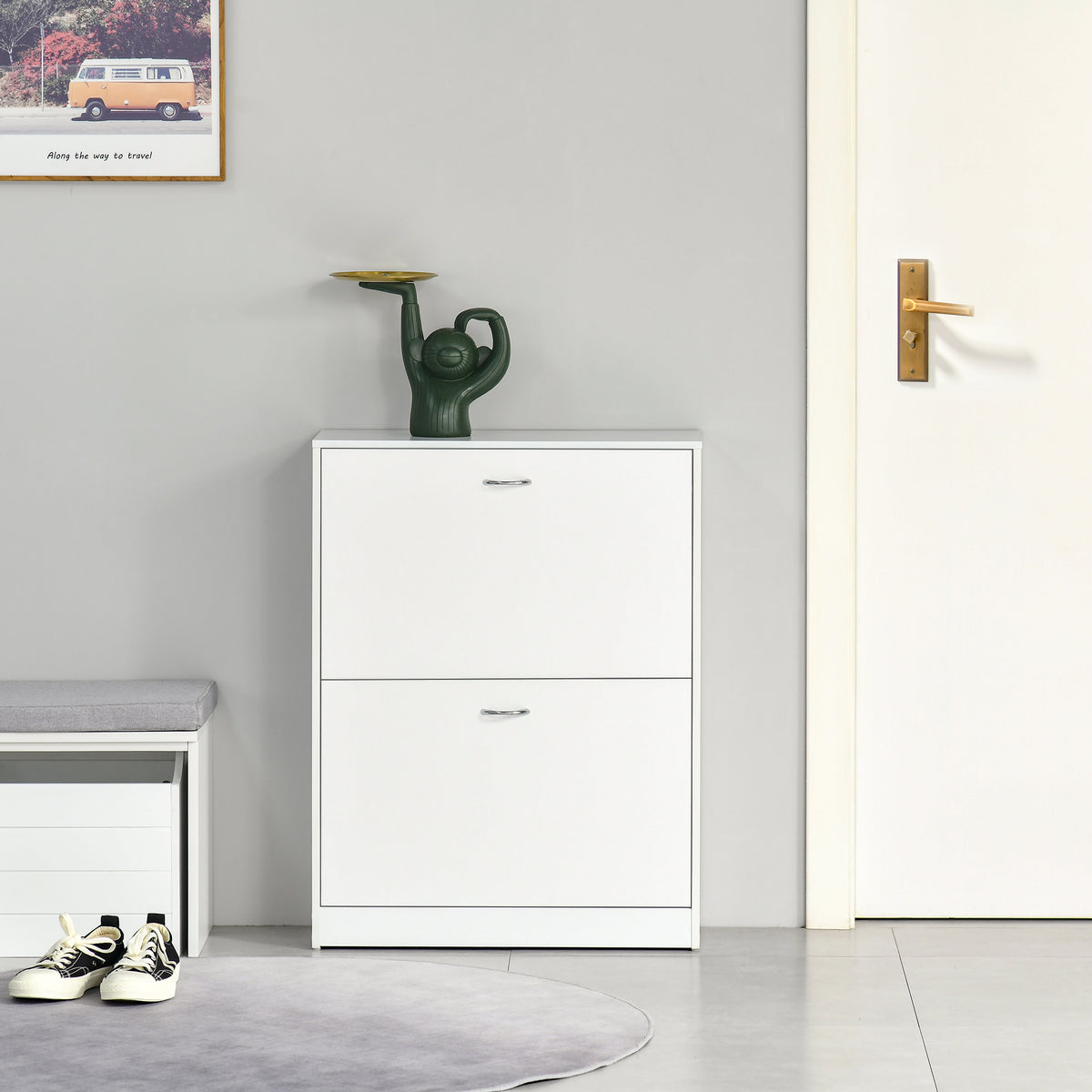 Sapateira de Madeira Armário para Sapatos com 2 Compartimentos para Entrada Corredor Dormitório Sala de Estar 60x24x80 cm Branco — foto 7