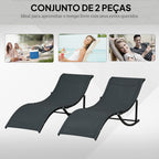 2 espreguiçadeiras dobráveis ​​ergonômicas em forma de S com estrutura de alumínio Textilene para piscina terraço jardim 165x61x63 cm Preto — foto 7