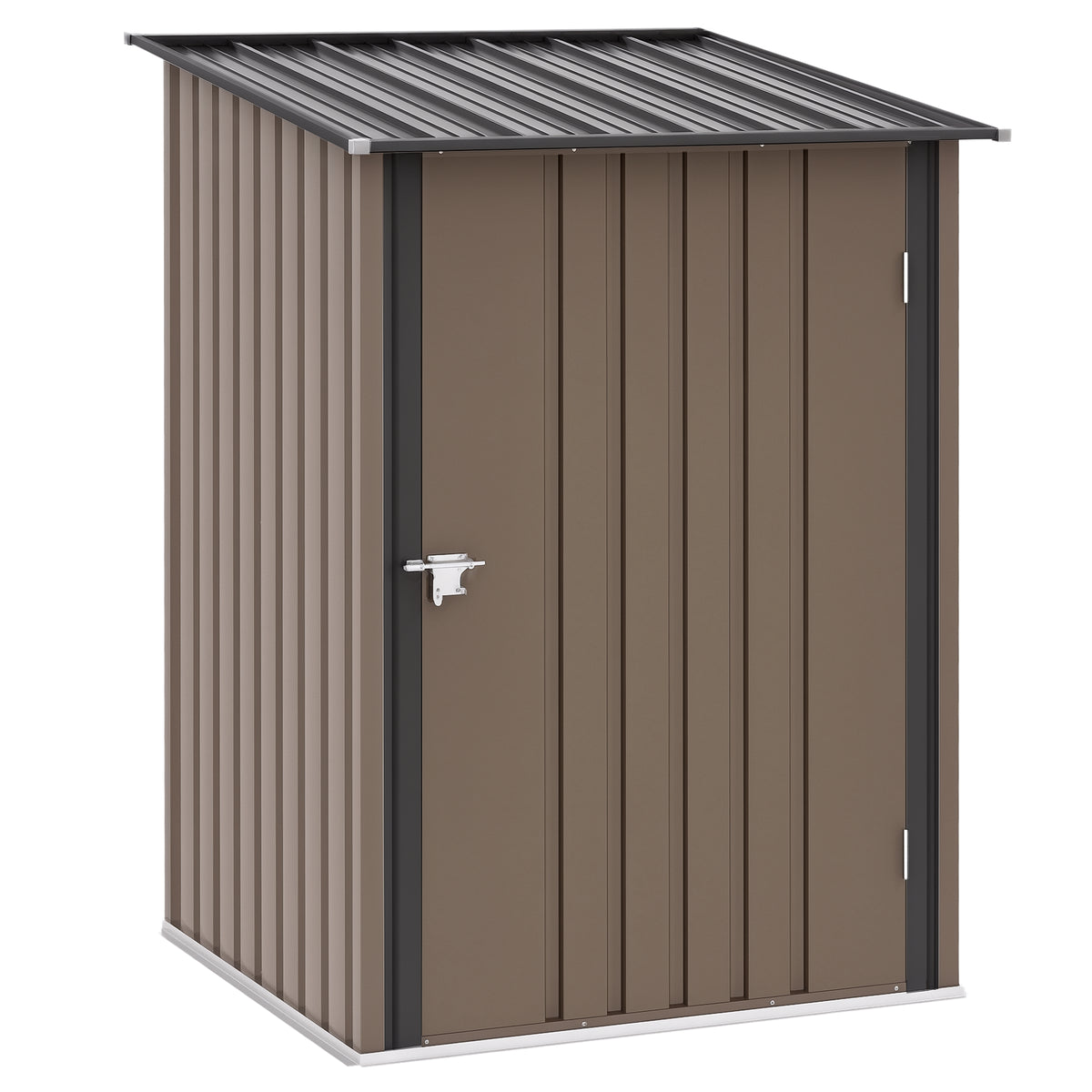 Abrigo de Jardim 0,92 m² 100x103x160 cm Abrigo Exterior de Aço Galvanizado com Porta Fechadura e Teto Inclinado para Armazenamento de Ferramentas Marrom — foto 1