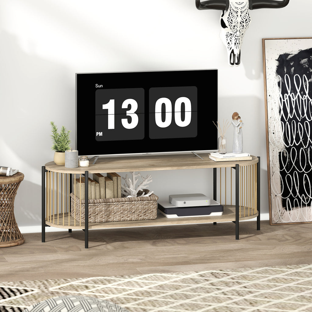 Móvel de TV Estilo Boémio Móvel de TV até 55 Polegadas com Detalhes em Corda de Papel e 2 Prateleiras Abertas para Sala de Estar Quarto 124x43,5x41 cm Madeira — foto 2