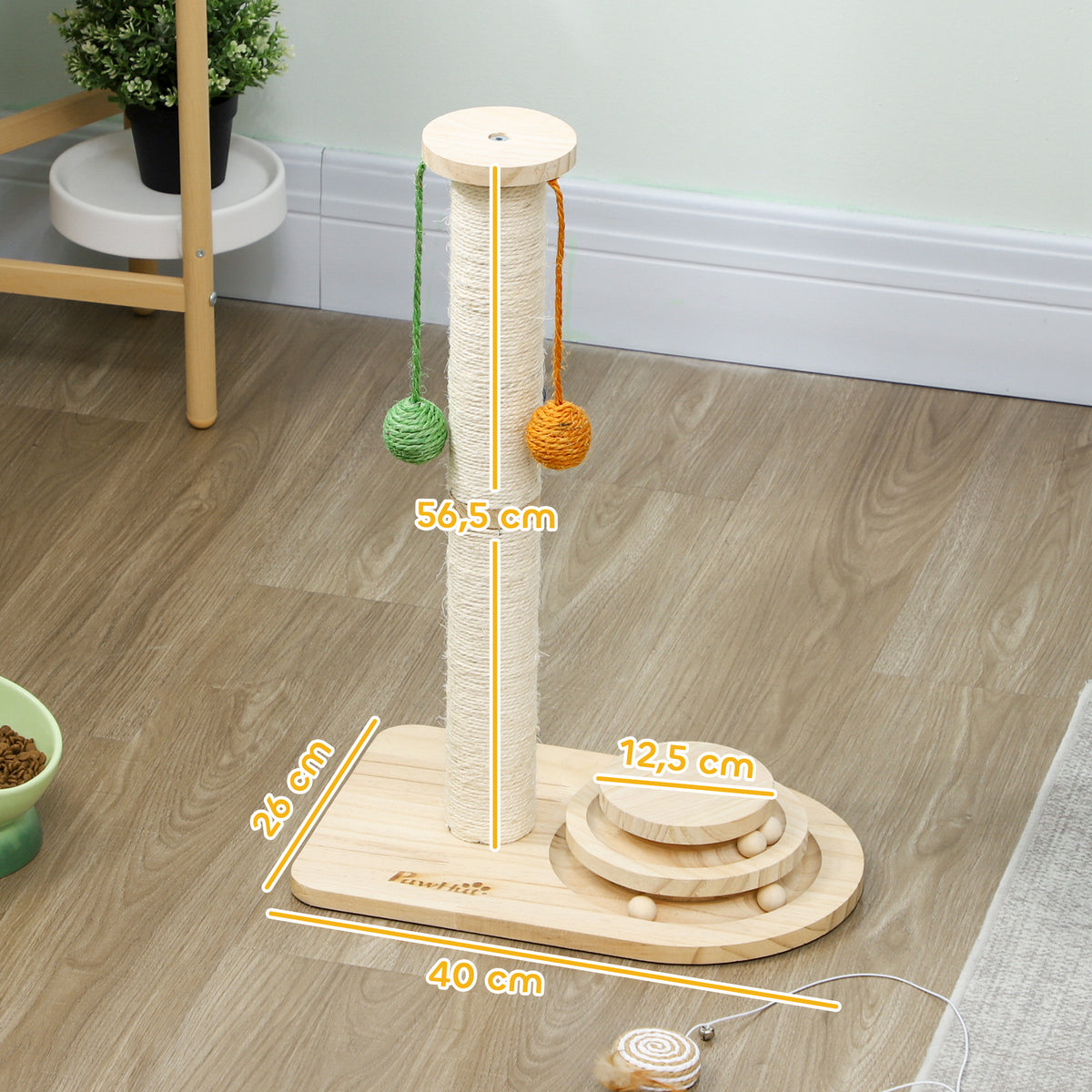 Poste Arranhador para Gatos Altura 56,5 cm Arranhador para Gatos com 3 Bolas Suspensas Brinquedo de Bola de Pista e Poste de Sisal Madeira — foto 3