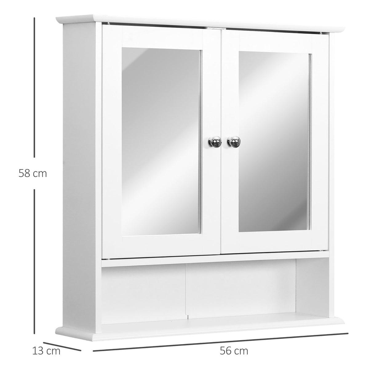 Armário de Casa de Banho com Espelho, Armário de Parede com 2 Portas, Prateleira Aberta, Prateleira Ajustável, Móvel de Parede para Cozinha ou Sala, 56x13x58 cm, Branco — foto 3