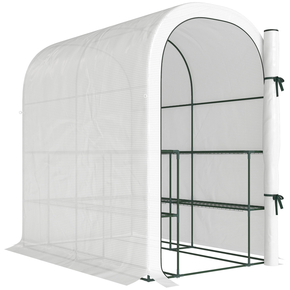 Estufa de Jardim com Prateleiras de 2 Níveis e Porta Enrolável em Aço e PE 123x187x189 cm Branco — foto 1