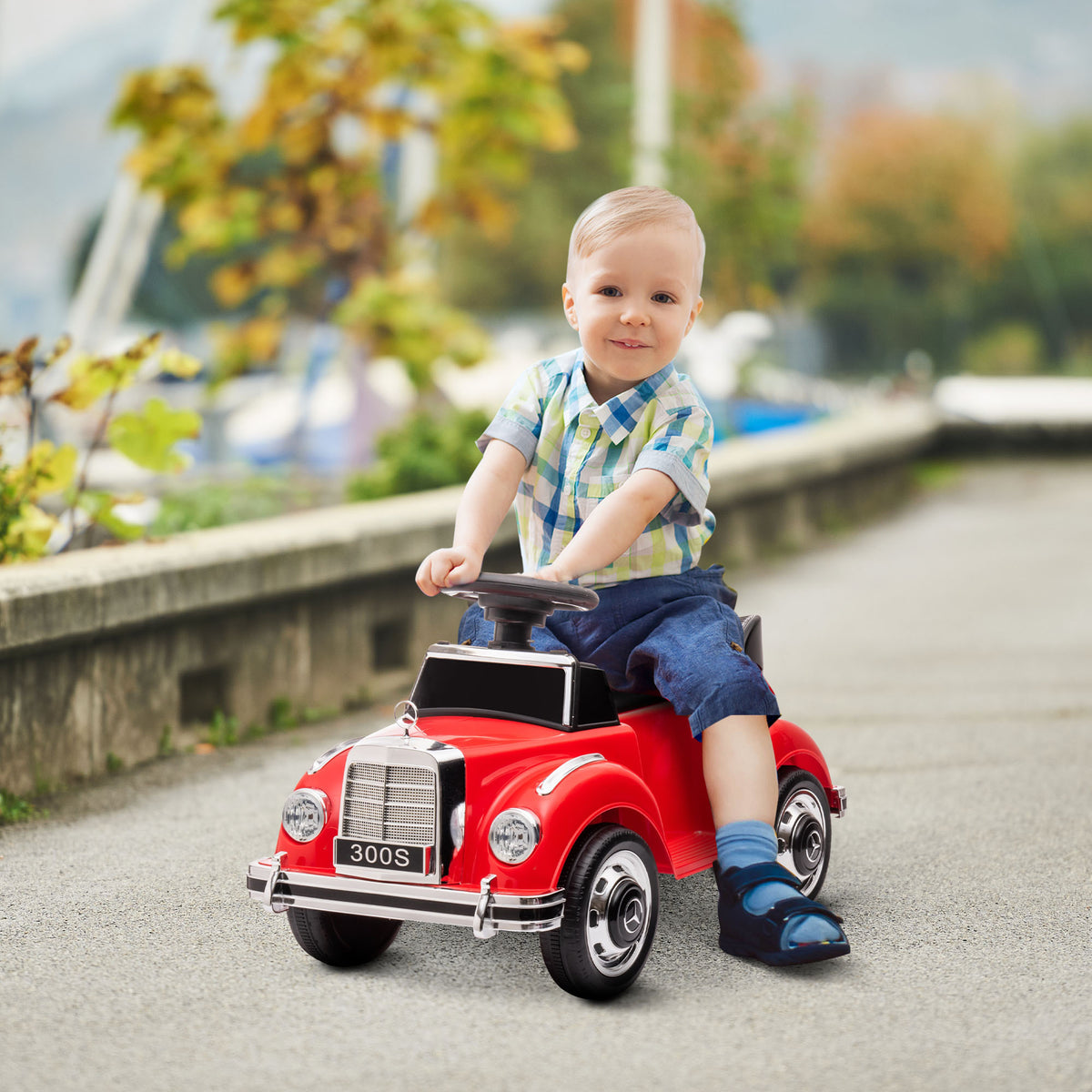 Carro Andador com Licença da Mercedes-Benz 300S Carro Andador para Crianças de 18-48 Meses com Armazenamento Volante Sistema Anti-Tombo Carga 25 kg 77,5x41,5x45 cm Vermelho — foto 2