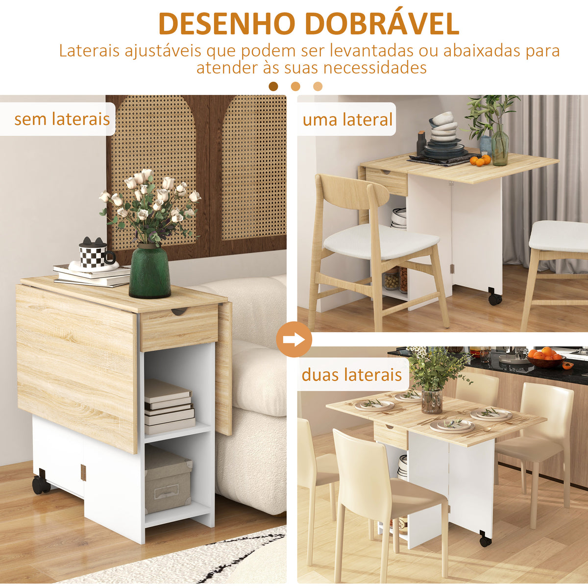 Essenza Mesa Dobrável Cozinha Sala Jantar 120x72x75 cm Madeira e Branco — foto 5