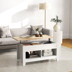 Mesa de Centro com Bancada Elevável Mesa de Centro com 2 Compartimentos Abertos Bancada de Madeira Mesa Retangular para Sala de Estar 105x50x49 cm Branco e Madeira — foto 7