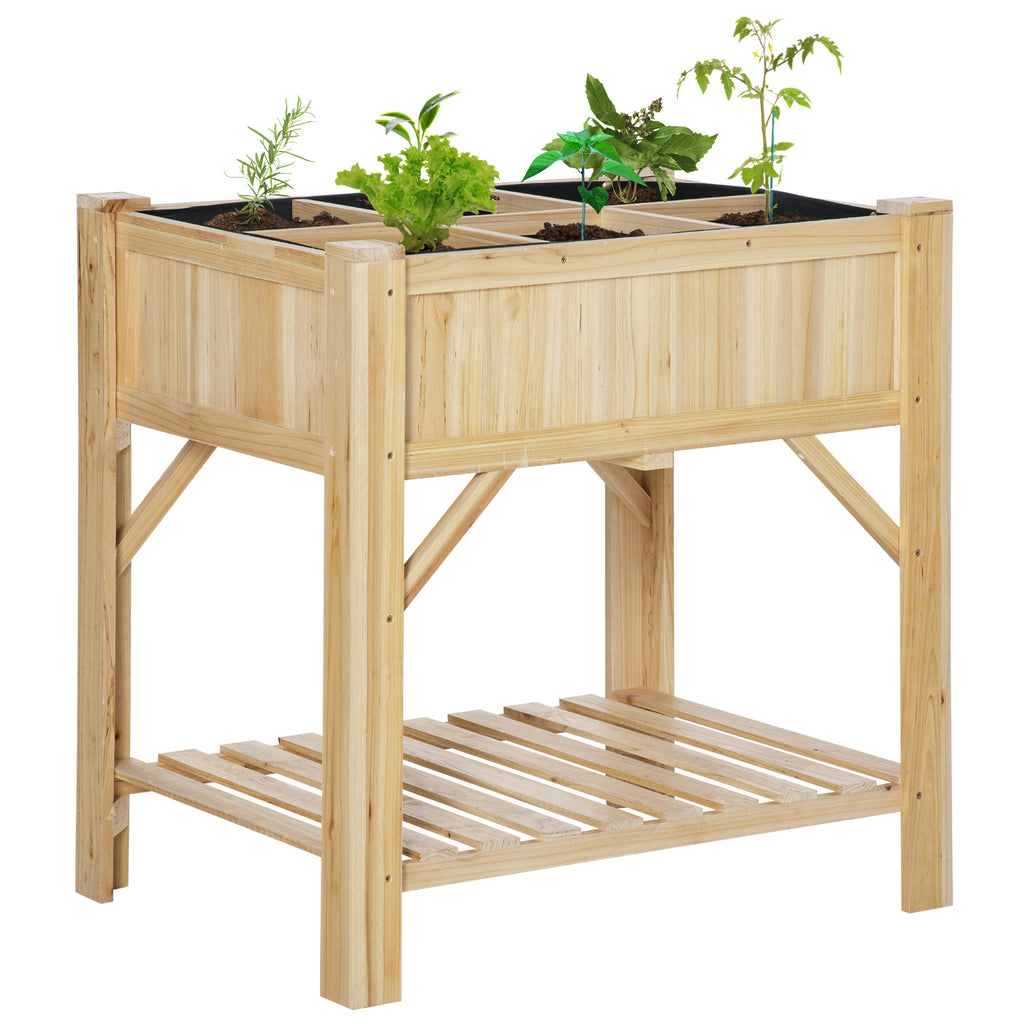 Horta Urbana de Madeira Mesa de Cultivo com 6 Compartimentos e Prateleira Inferior para Plantas e Flores em Jardim Terraço Exterior Capacidade 80 kg 78,5x58x81 cm Cor Natural — foto 1