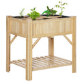 Horta Urbana de Madeira Mesa de Cultivo com 6 Compartimentos e Prateleira Inferior para Plantas e Flores em Jardim Terraço Exterior Capacidade 80 kg 78,5x58x81 cm Cor Natural — foto 1
