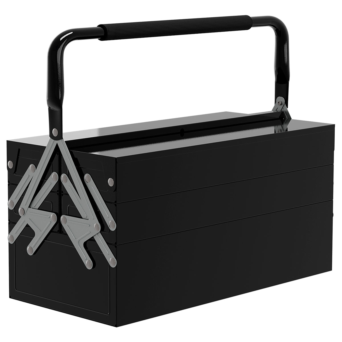 Caixa de Ferramentas de Aço Dobrável com 5 Compartimentos Mala de Ferramentas com Pega para Oficina e Casa 45x20x34,5 cm Preto — foto 1