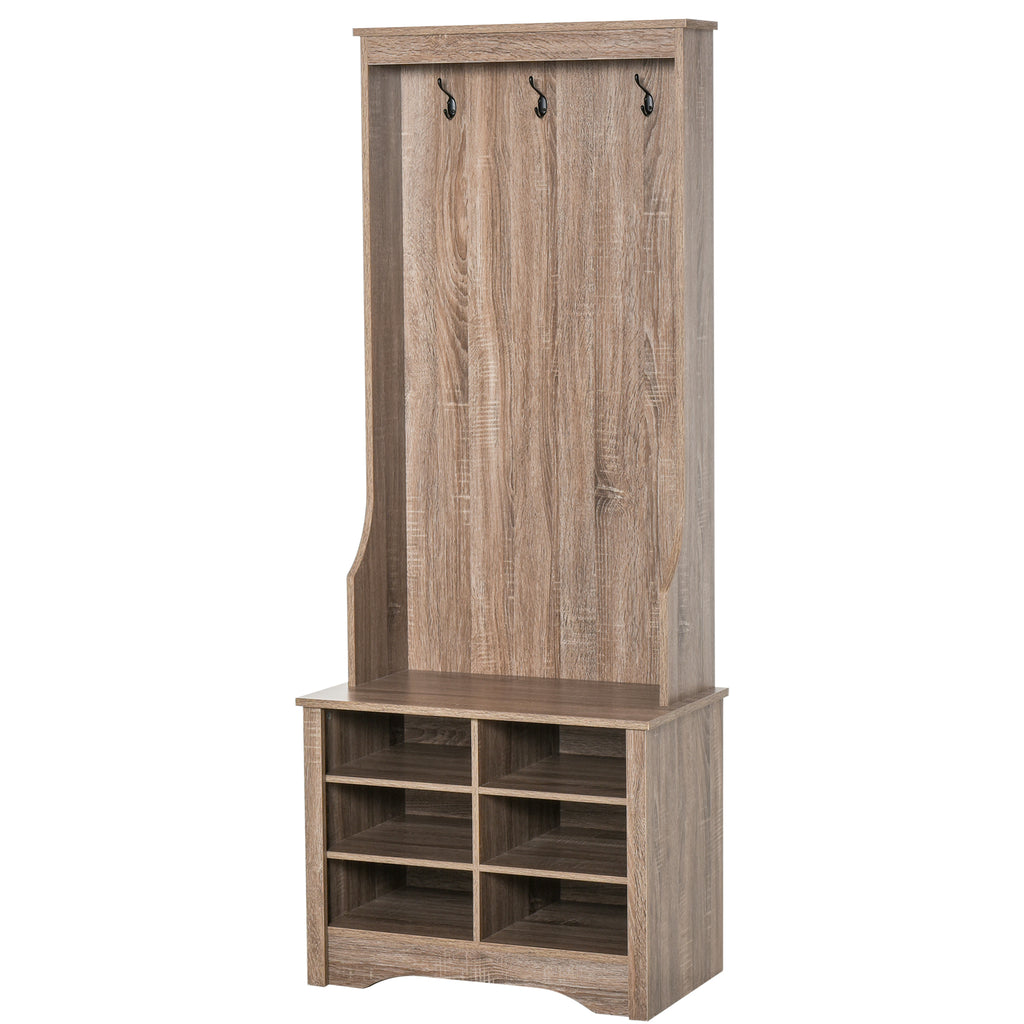 Móvel Cabide de Entrada com 3 Ganchos e 6 Compartimentos para Sapatos Armário de Entrada com Cabides 68,5x39,5x173cm Madeira — foto 1