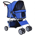 Carrinho para Cães Dobrável, Coche para Cães Pequenos com Cesta de Armazenamento, Janelas de Rede, Suporte para Copos, Rodas EVA, Almofada Lavável, Travões, Carga 10 kg, 75x45x97 cm, Azul — foto 1