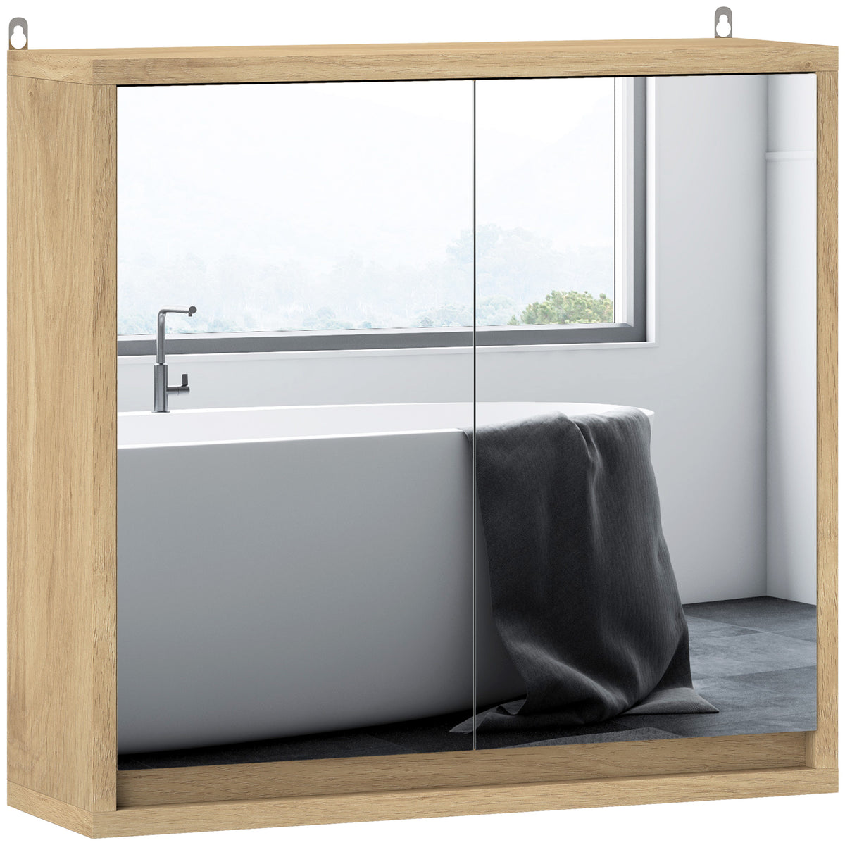 Armário de Casa de Banho com Espelho Móvel Suspenso de Casa de Banho com Prateleira Interior Ajustável em 3 Níveis e 2 Portas 48x14,5x45 cm Madeira — foto 1