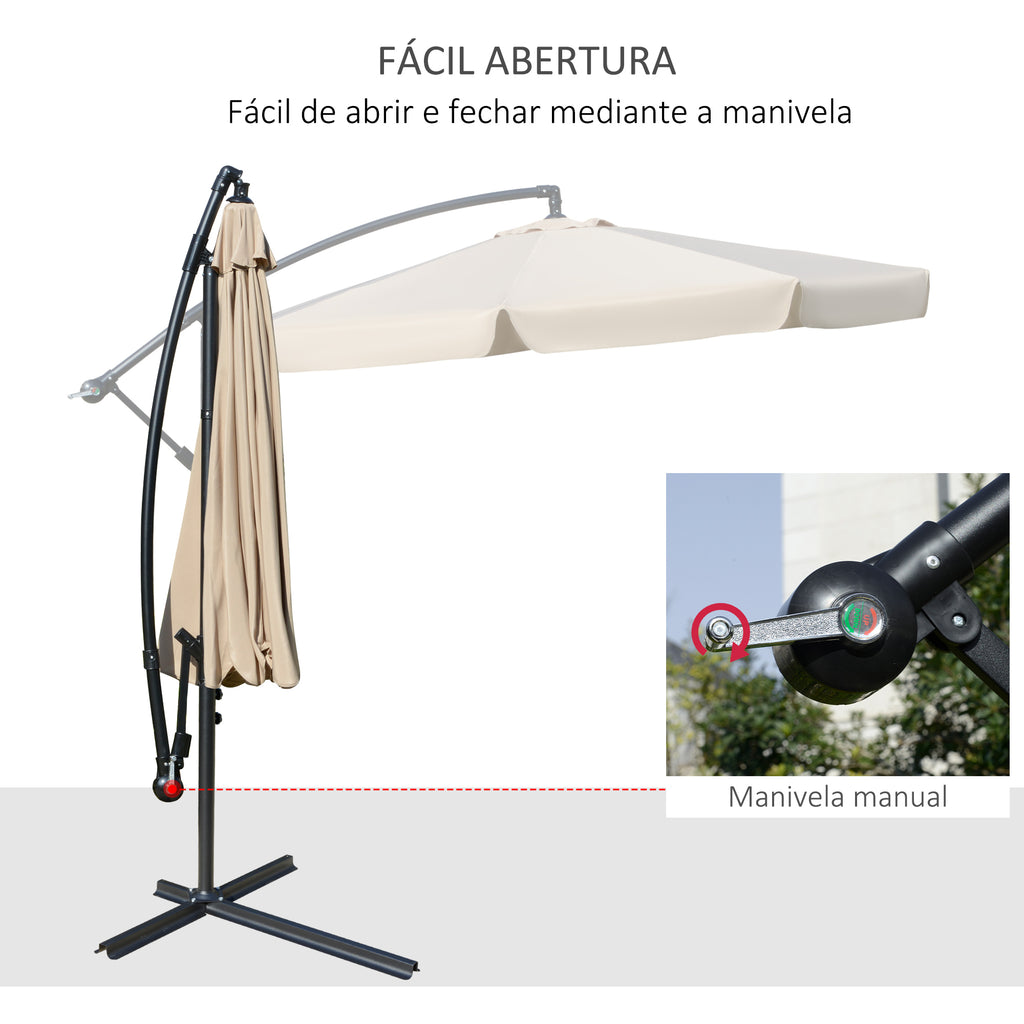 Chapéu de Sol de Jardim Ø265 cm Chapéu de Sol Excêntrico com Teto Inclinável Manivela 8 Hastes de Metal e Base Cruzada Proteção Solar para Terraço Varanda Exterior Bege — foto 4