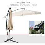 Chapéu de Sol de Jardim Ø265 cm Chapéu de Sol Excêntrico com Teto Inclinável Manivela 8 Hastes de Metal e Base Cruzada Proteção Solar para Terraço Varanda Exterior Bege — foto 4