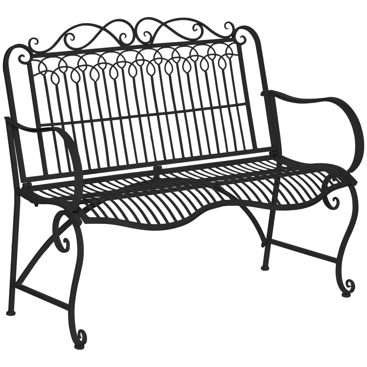 Banco de Jardim de 2 Lugares 110x60x97cm Banco de Exterior de Metal com Encosto Decorativo e Apoio para os Braços para Terraço Balção 200kg Preto — foto 1