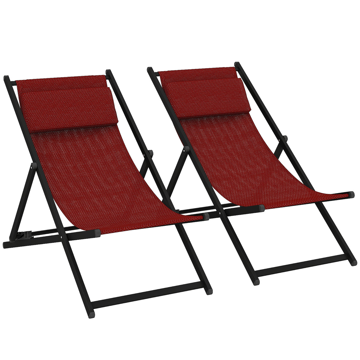 Conjunto de 2 Espreguiçadeiras Dobráveis de Alumínio para Jardim com Encosto Ajustável em 5 Posições e Apoio de Cabeça 60x100x85 cm Vermelho Vinho — foto 1