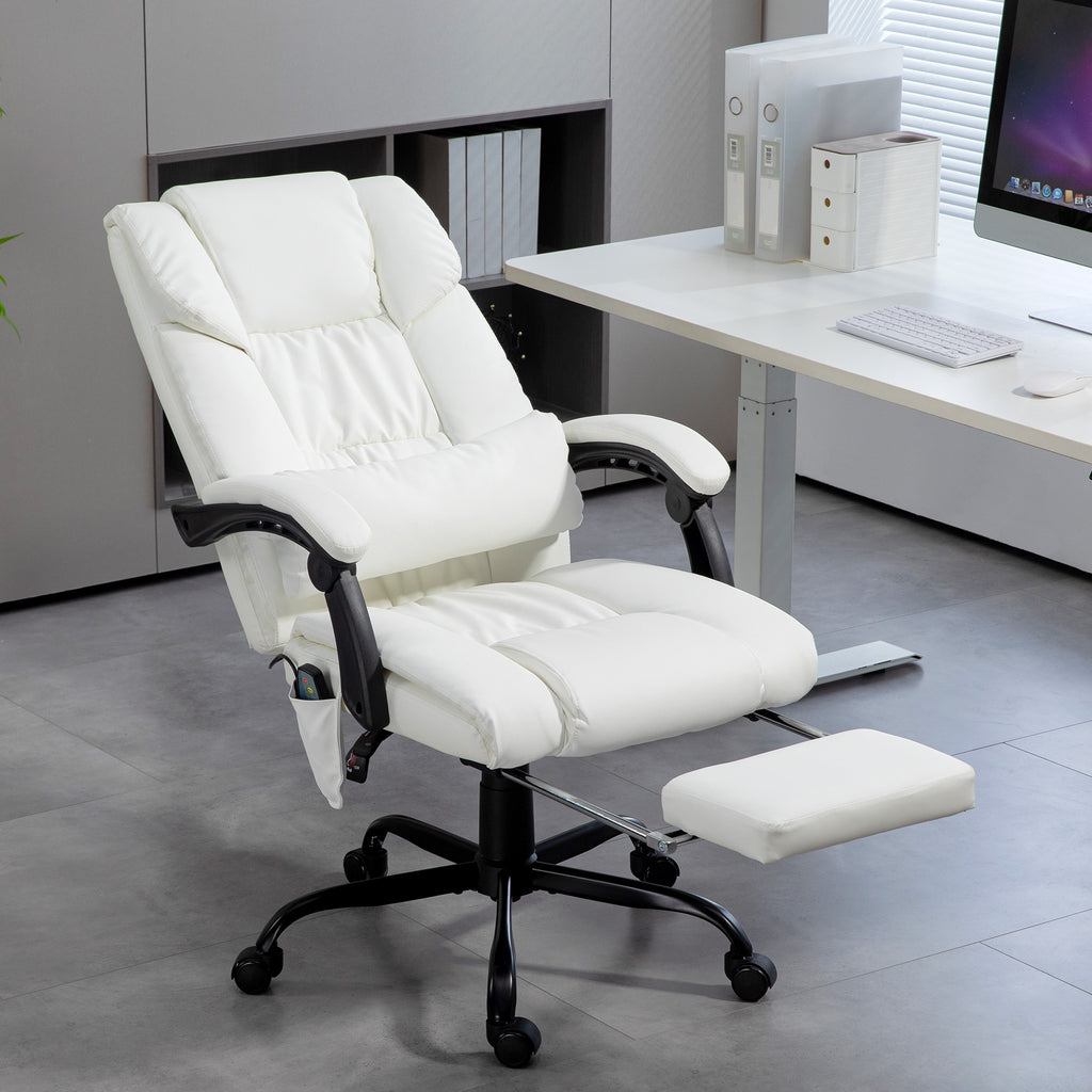 Cadeira de Escritório com Massagem de 6 Pontos Cadeira Giratória com Encosto Alto Reclinável Altura Ajustável Apoio para Pés e Controlo Remoto 66x75x112-122 cm Branco — foto 2