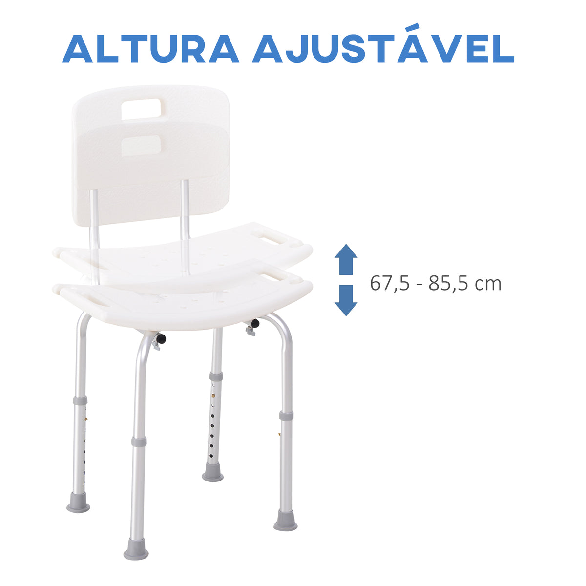 Cadeira para Duche Antiderrapante com Altura Ajustável em 8 Níveis Cadeira de Banho 50,6x43x71-88 cm Branco — foto 5