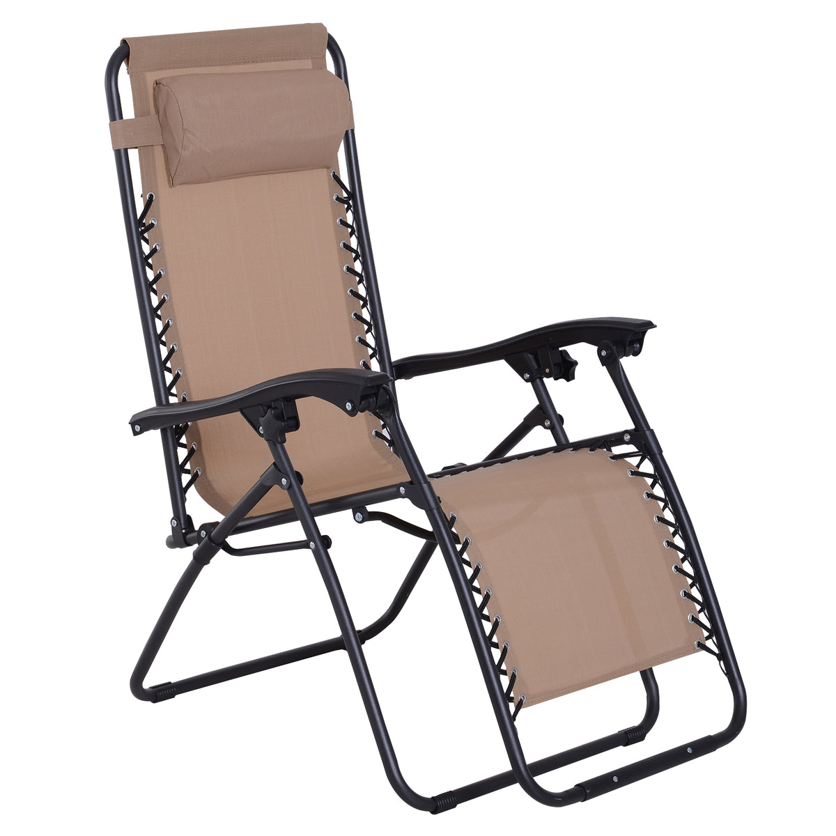 Espreguiçadeira dobrável de jardim Cadeira de gravidade zero Poltrona de praia relaxante Textilene Estrutura de aço Carga 150kg 90x65x110 cm Bege — foto 1