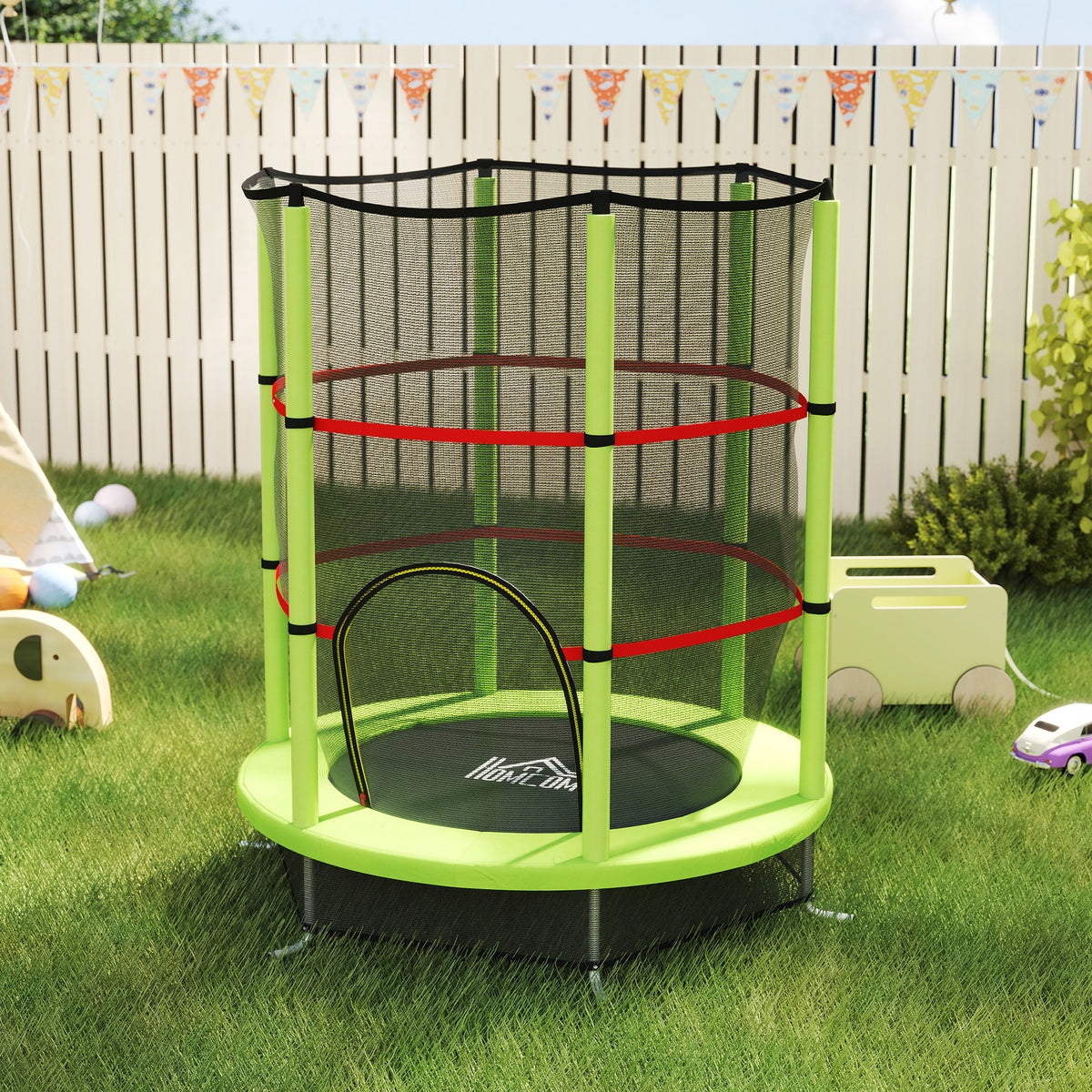Trampolim Infantil Ø140x190 cm Trampolim para Crianças de 3-6 Anos com Rede de Segurança Carga 45 kg para Interior Verde — foto 2