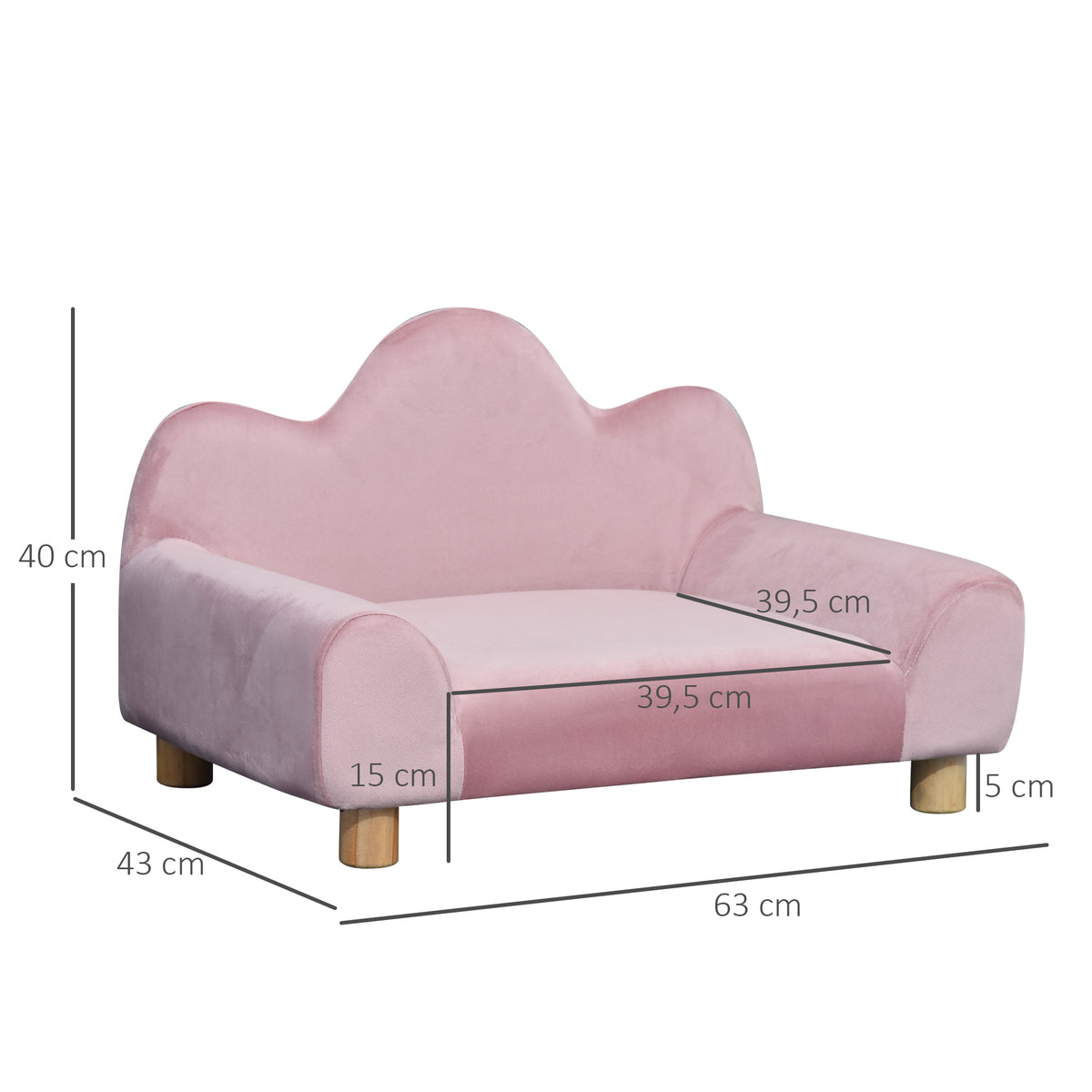 Sofá para Animais de estimação Sofá estilo moderno para gatos Cães pequenos com encosto e 3 ondulações Pernas levantadas em madeira 63x43x40 cm Rosa — foto 3