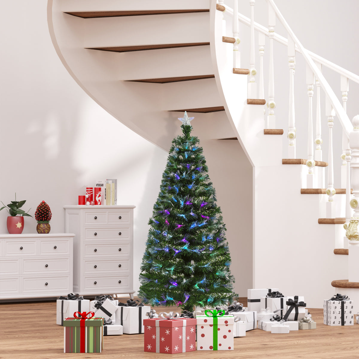 Árvore de Natal Artificial 150cm com 180 Ramos Luzes LED de Múltiplas Cores e Estrela Decorativa Ø74x150 cm Verde — foto 2