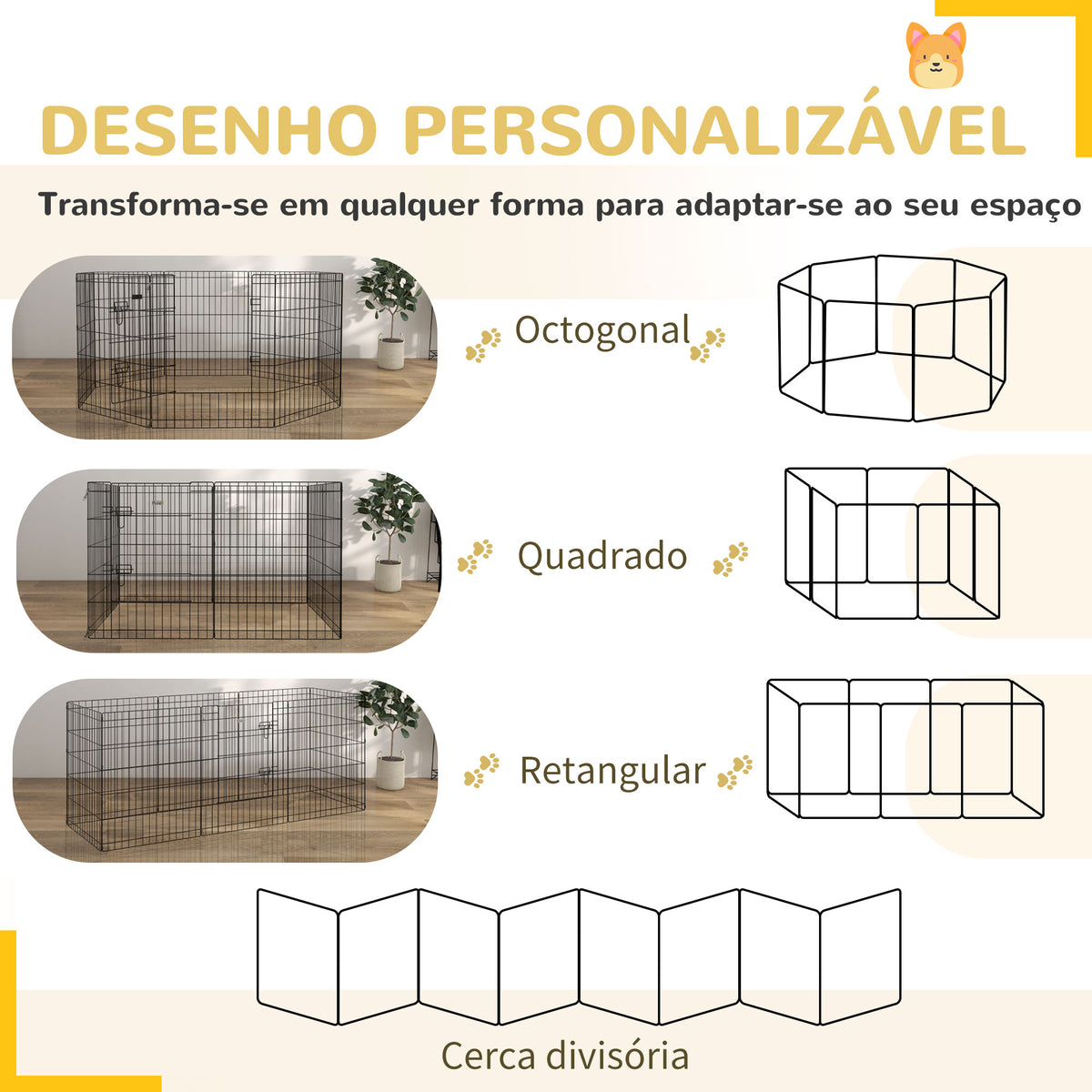 Parque para Cães 8 Painéis 76x61cm Dobráveis Gaiola Metálica para Animais de Estimação com Porta e Dupla Fechadura para Jardim Pátio Exterior Preto — foto 4