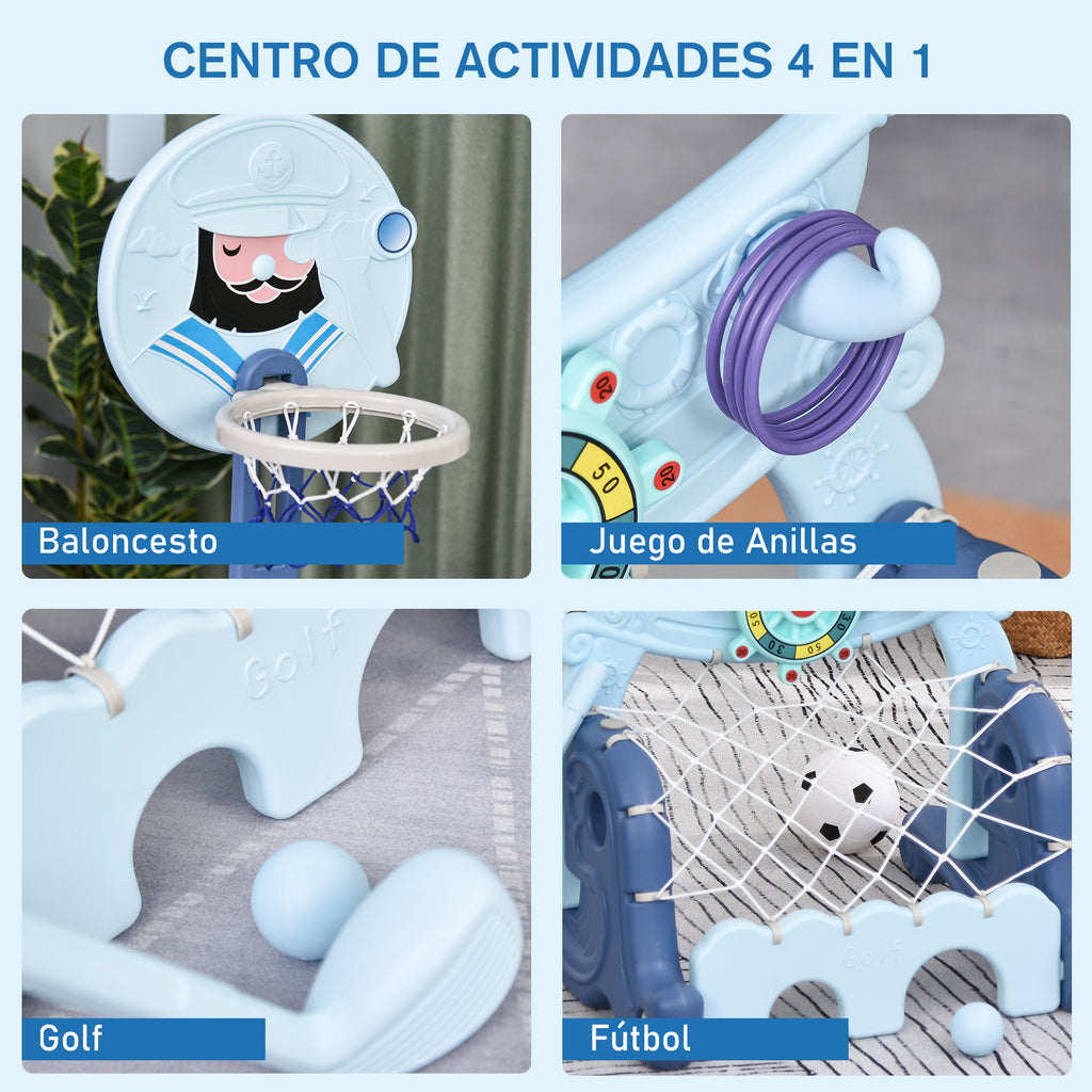 Tabela de Basquetebol 4 em 1 com Altura Ajustável para Crianças acima de 3 Anos Centro de Atividades Jogo de Golf Bola de Futebol 58x56x154cm Azul — foto 6