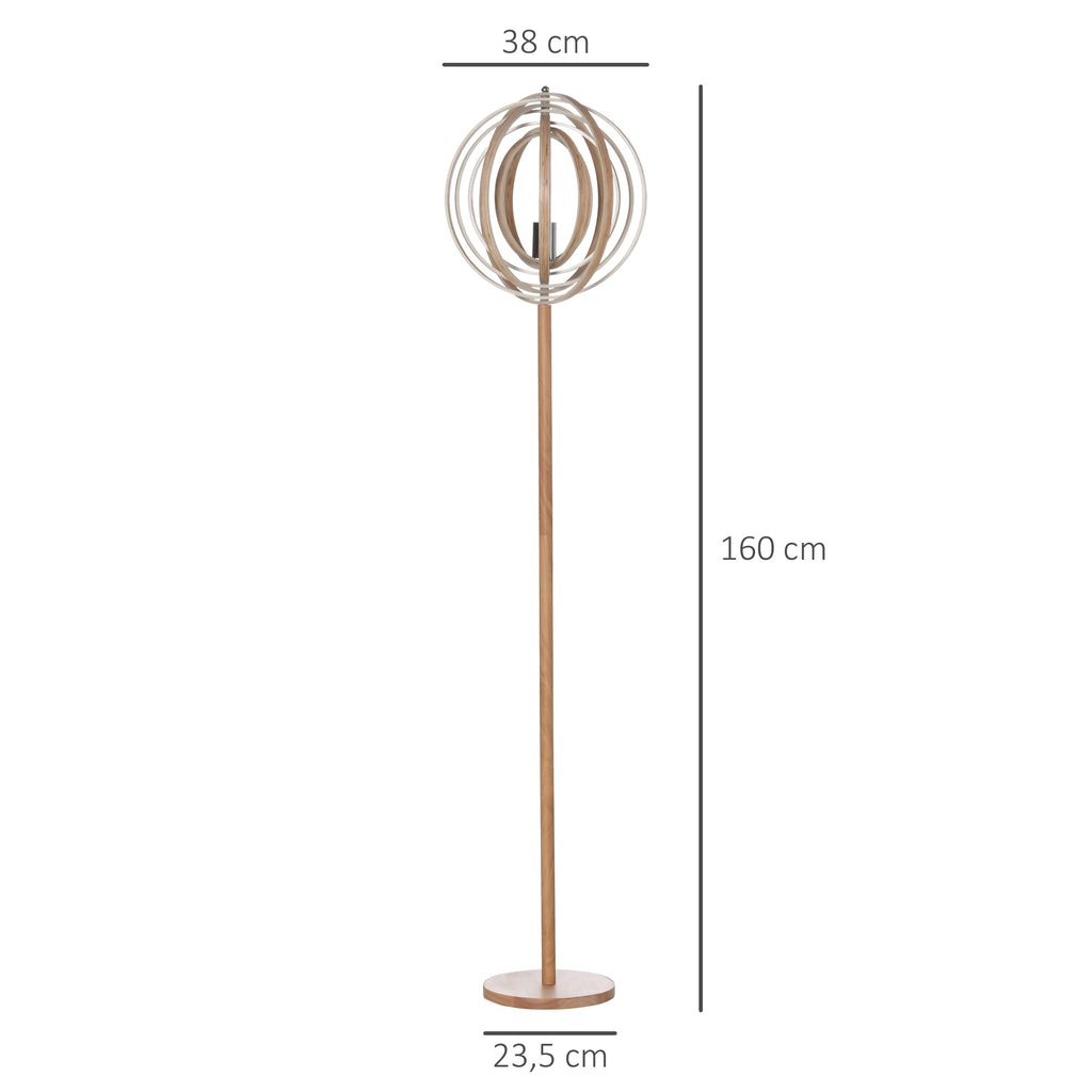 Candeeiro de Pé com Ecrã Giratório de 360° Interruptor de Pé LED E27 Máx. 40W Base de Madeira Candeeiro de Pé para Sala de Estar Dormitório Estúdio 38x38x160cm Natural — foto 3
